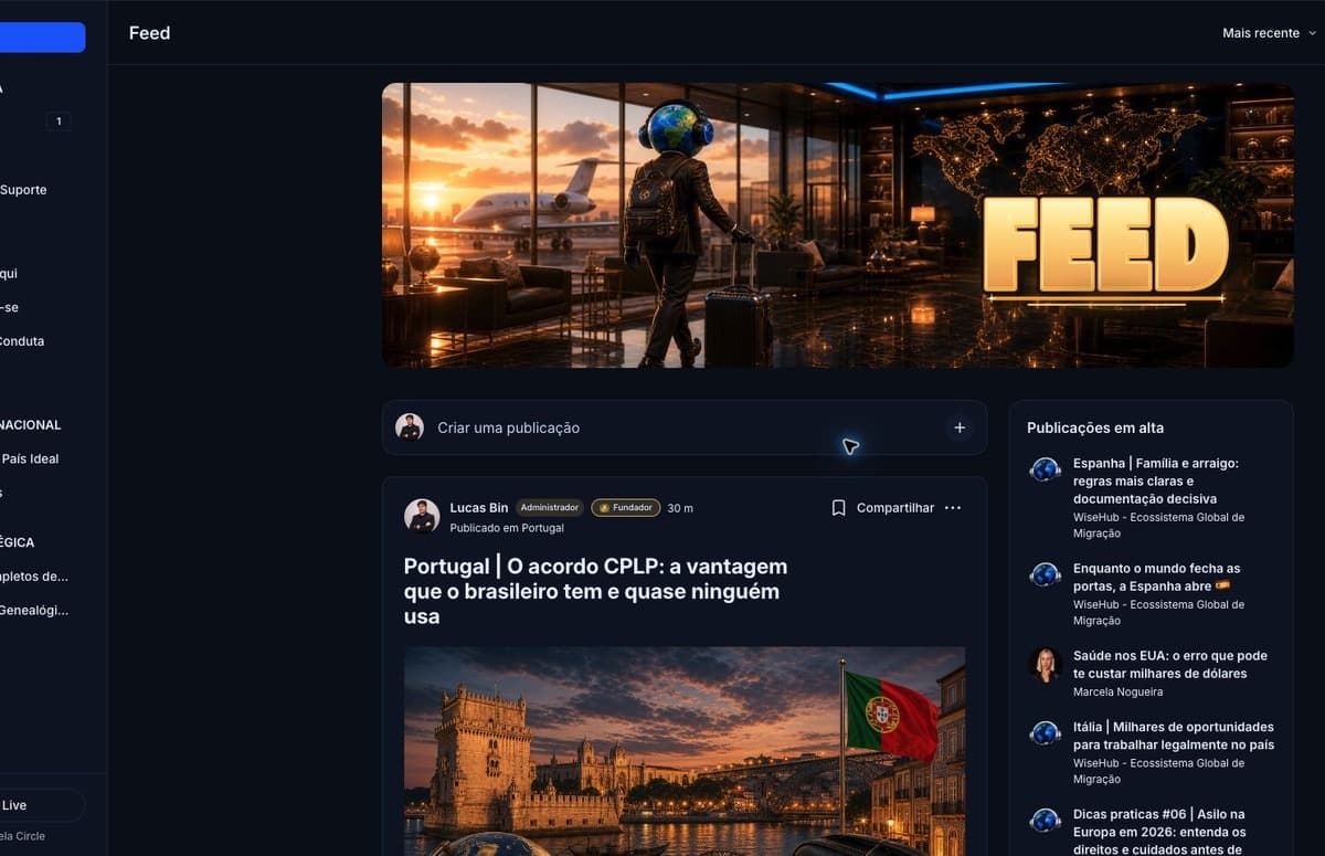 Print da comunidade WiseHub: Feed ativo