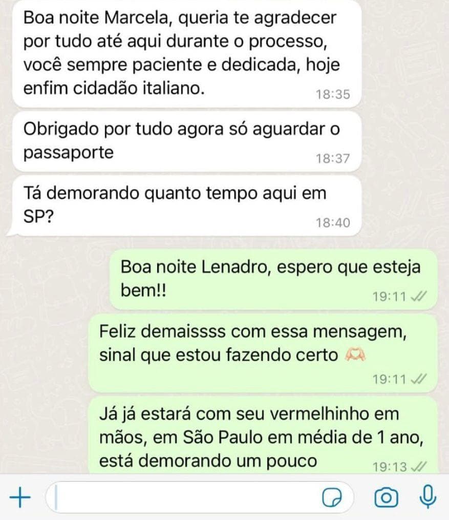 Cliente em etapa de cidadão italiano